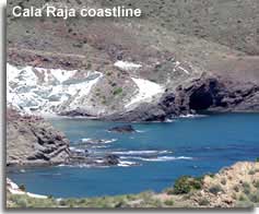 White rocks and cave at Cala Raja cove in the Cabo de Gata
